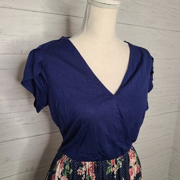 Modcloth Dining Outdoors Blue Polka Dot Mini Dress‎ Size Medium - Picture 2 of 11